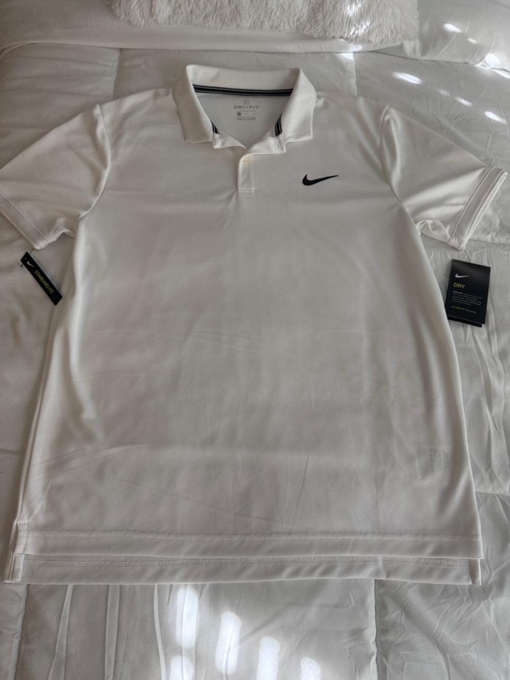 Nike Men’s White Polo Shirt with Black Swoosh
